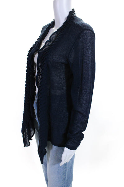 Eileen Fisher Womens Long Sleeve Open Knit Cardigan Sweater Navy Blue Size PM