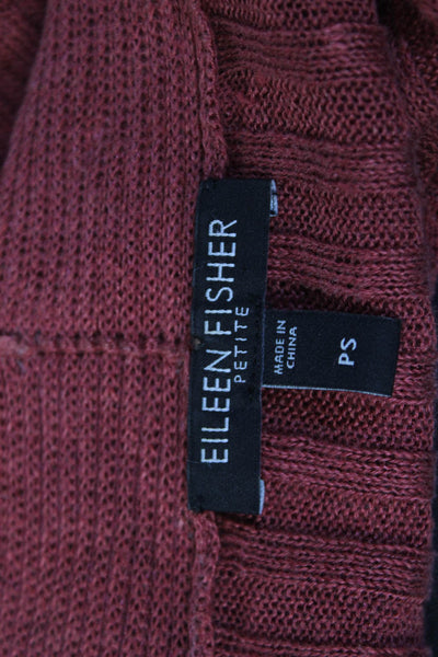Eileen Fisher Womens Open Front Ribbed Knit Linen Cardigan Sweater Dark Pink PS