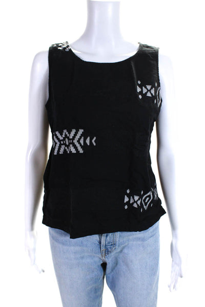 Eileen Fisher Womens Cotton Aztec Print Sleeveless Boxy Tank Top Black Size S