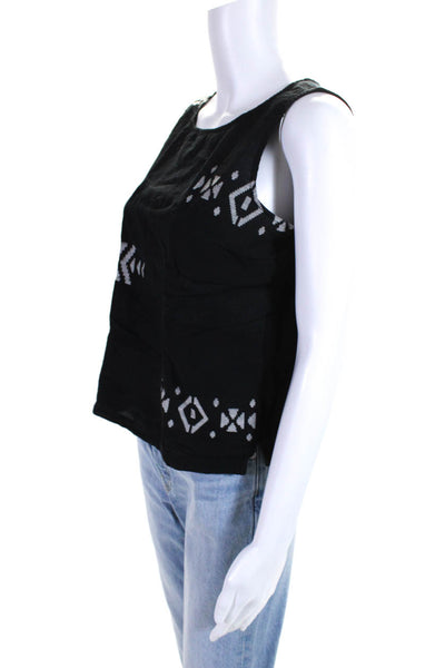 Eileen Fisher Womens Cotton Aztec Print Sleeveless Boxy Tank Top Black Size S