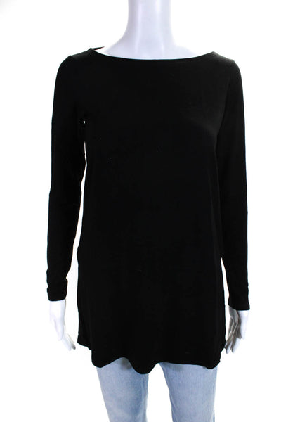 Eileen Fisher Womens Jersey Knit Long Sleeve Split Hem Tunic Top Black Size XS