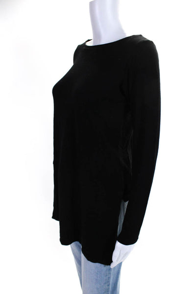 Eileen Fisher Womens Jersey Knit Long Sleeve Split Hem Tunic Top Black Size XS