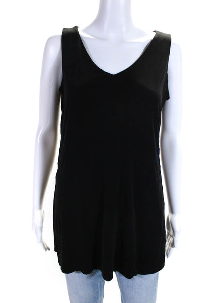 Eileen Fisher Womens Silk Split Hem Sleeveless V-Neck Tank Top Black Size S