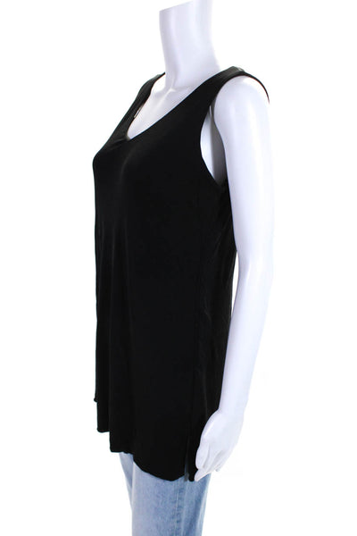 Eileen Fisher Womens Silk Split Hem Sleeveless V-Neck Tank Top Black Size S