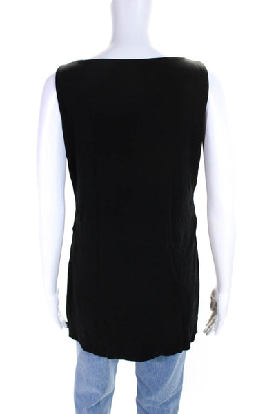 Eileen Fisher Womens Silk Split Hem Sleeveless V-Neck Tank Top Black Size S