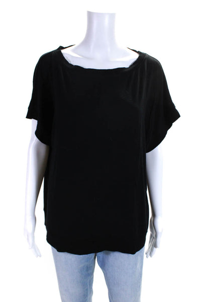 Eileen Fisher Womens Jersey Knit Short Batwing Sleeve Blouse Top Black Size XS