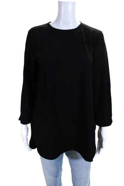 Eileen Fisher Womens Knit Curved Split Hem Long Sleeve Tunic Top Black Size S