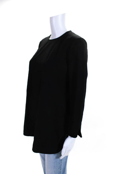 Eileen Fisher Womens Knit Curved Split Hem Long Sleeve Tunic Top Black Size S