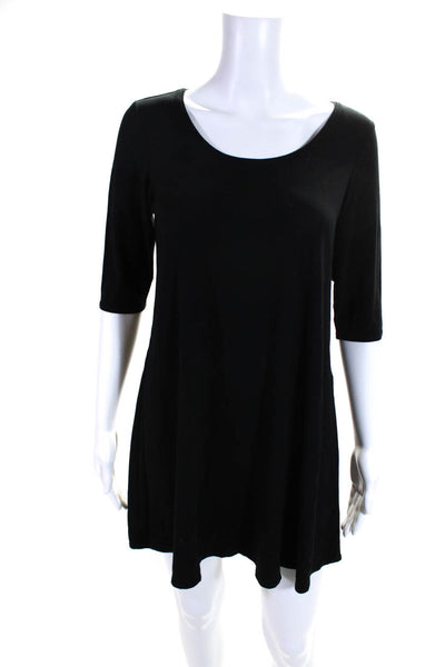 Eileen Fisher Womens Jersey Knit Half Sleeve Mini A-Line Dress Black Size S