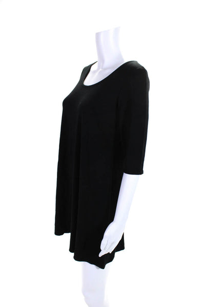 Eileen Fisher Womens Jersey Knit Half Sleeve Mini A-Line Dress Black Size S