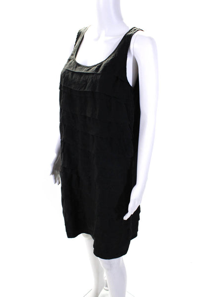 Eileen Fisher Women's Sleeveless Ruffle A-Line Silk Mini Dress Black Size S