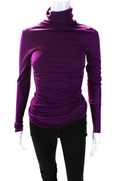 Elie Tahari Womens Fuschia Turtleneck Ruched Long Sleeve Sweater Top Size S