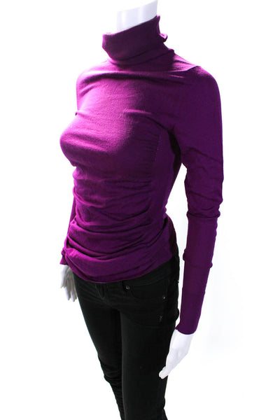 Elie Tahari Womens Fuschia Turtleneck Ruched Long Sleeve Sweater Top Size S