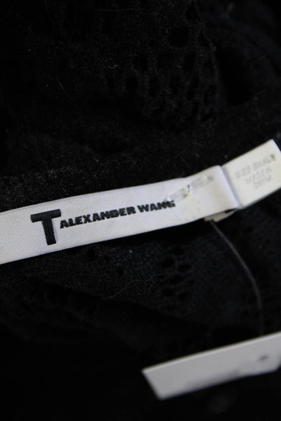 Alexander Wang Womens Black Open Knit Crew Neck Long Sleeve Sweater Top Size S