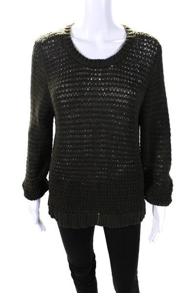 Eileen Fisher Womens Cotton Long Sleeve Open Knit Sweater Top Green Size M