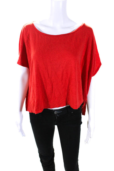 Eileen Fisher Womens Linen Short Sleeve Cropped T shirt Orange Size M