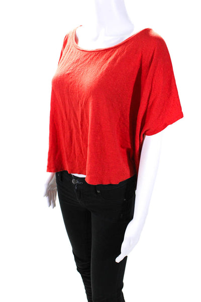 Eileen Fisher Womens Linen Short Sleeve Cropped T shirt Orange Size M