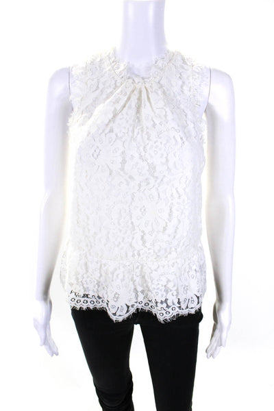 Joie Womens Floral Lace Buttoned Sleeveless Blouse Tank Top White Size S
