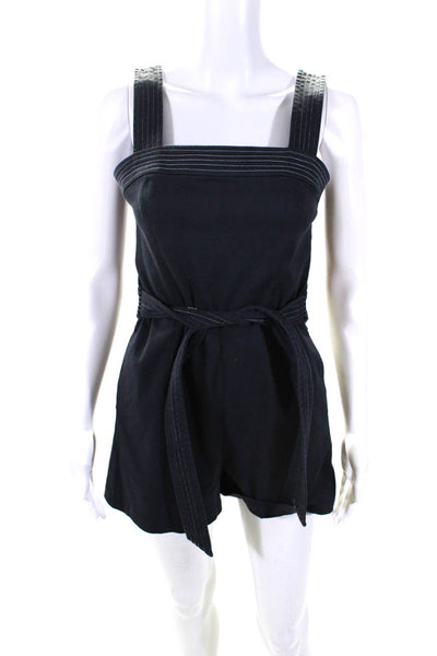 Intermix Womens Cotton Striped Back Zipped Belted Sleeveless Romper Blue Size 4