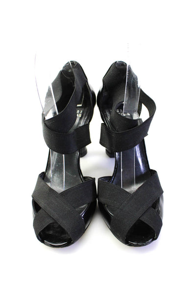 Stuart Weitzman Womens Black Criss Cross Peep Toe Heels Sandals Shoes Size 7/8