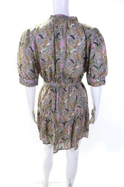 Ba&Sh Womens Floral Print Belted A Line Dress Multi Colored Cotton Size 0