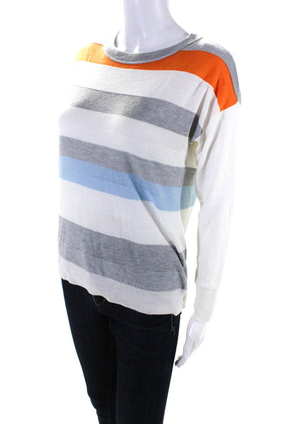 Vince Camuto Womens Striped Thin Long Sleeved Sweater White Blue Orange Size PS