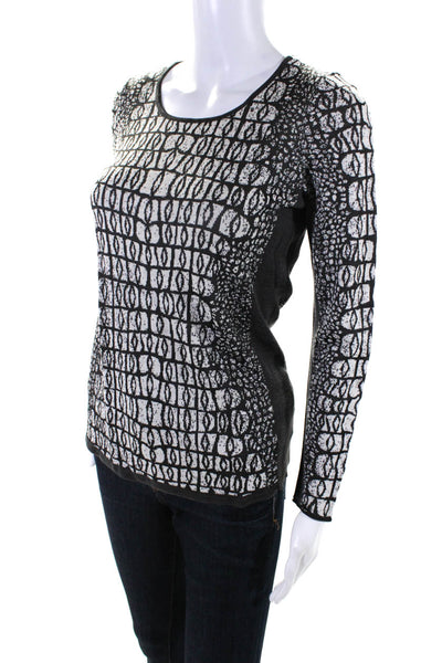 Nic + Zoe Womens Crocodile Print Long Sleeved Thin Sweater Gray White Size XS