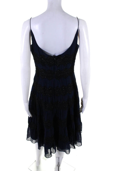 Carmen Marc Valvo Womens Silk Lace Detail Pleated Sleeveless Dress Navy Size 6