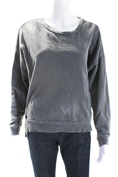 NSF Womens Asymmetrical Snap Terry Crew Neck Sweatshirt Gray Size Medium