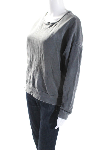 NSF Womens Asymmetrical Snap Terry Crew Neck Sweatshirt Gray Size Medium