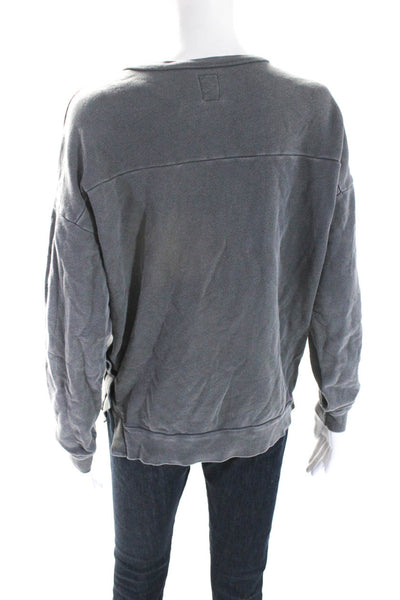 NSF Womens Asymmetrical Snap Terry Crew Neck Sweatshirt Gray Size Medium