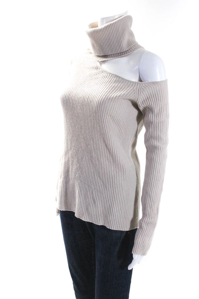 Roi Womens Ribbed Knit Turtleneck Cutout Pullover Sweater Beige Cashmere Size XS