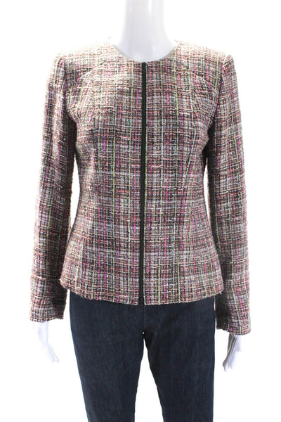 Lafayette 148 New York Womens Front Zip Tweed Jacket Multicolored Cotton Size 2