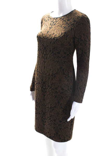 Vince Camuto Womens Back Zip 3/4 Sleeve Printed Knit Sheath Dress Brown Size 4