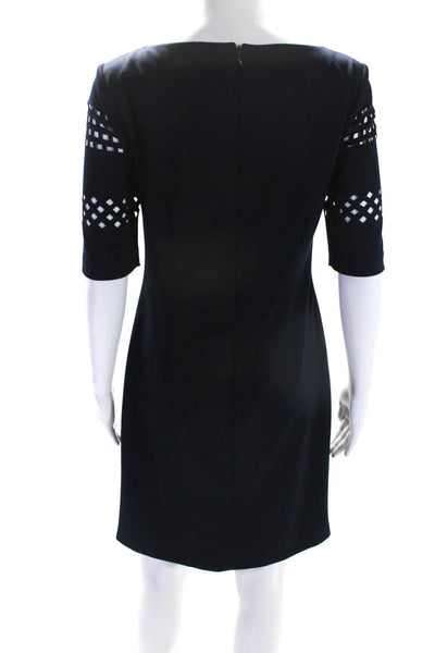 Tahari Womens Short Sleeve Scoop Neck Laser Cut Sheath Dress Navy Blue Size 4