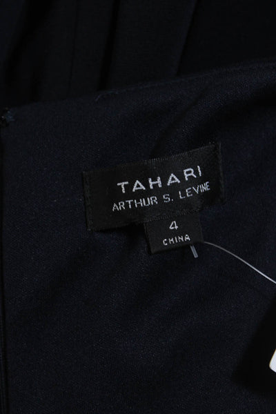 Tahari Womens Short Sleeve Scoop Neck Laser Cut Sheath Dress Navy Blue Size 4