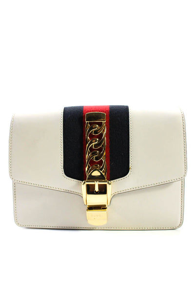 Gucci Womens Leather Gold Tone Hardware Sylvie Crossbody Belt Bag White Handbag