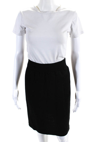 Designer Womens Elastic Waistband Knit Knee Length Pencil Skirt Black Size 8