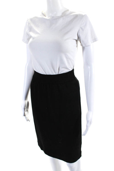 Designer Womens Elastic Waistband Knit Knee Length Pencil Skirt Black Size 8