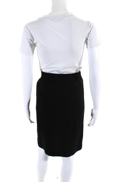 Designer Womens Elastic Waistband Knit Knee Length Pencil Skirt Black Size 8