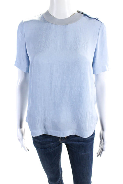 Rag & Bone Womens Short Sleeve Knit Crew Neck Boxy Tee Shirt Blue Size XS