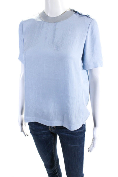 Rag & Bone Womens Short Sleeve Knit Crew Neck Boxy Tee Shirt Blue Size XS