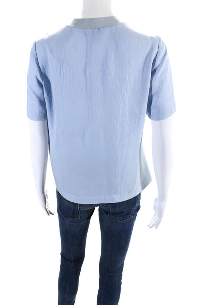 Rag & Bone Womens Short Sleeve Knit Crew Neck Boxy Tee Shirt Blue Size XS