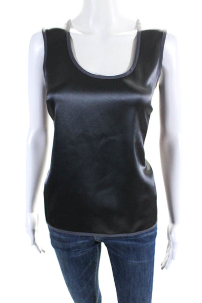 St. John Womens Scoop Neck Satin Boxy Tank Top Dark Gray Size 4