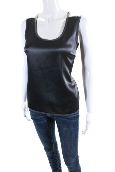 St. John Womens Scoop Neck Satin Boxy Tank Top Dark Gray Size 4