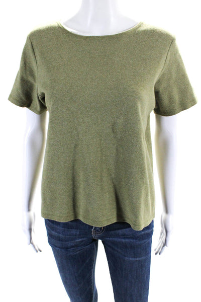 Eileen Fisher Womens Short Sleeve Scoop Neck Boxy Tee Shirt Green Cotton Size XS