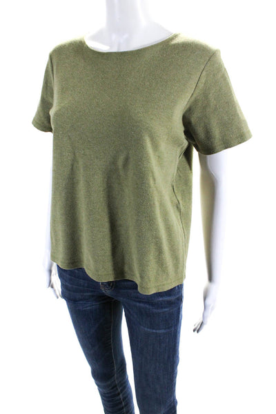 Eileen Fisher Womens Short Sleeve Scoop Neck Boxy Tee Shirt Green Cotton Size XS