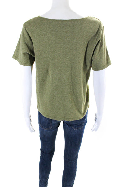 Eileen Fisher Womens Short Sleeve Scoop Neck Boxy Tee Shirt Green Cotton Size XS