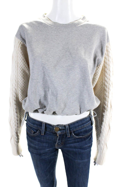 3.1 Phillip Lim Womens Jersey Cable Knit Long Sleeved Sweater Gray Cream Size S