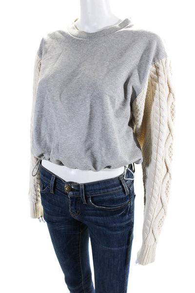 3.1 Phillip Lim Womens Jersey Cable Knit Long Sleeved Sweater Gray Cream Size S